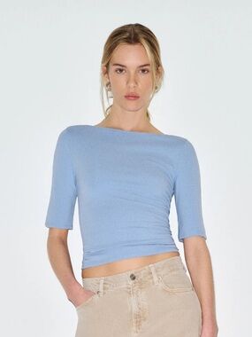 Reformation Santino Top - Light Blue Short Sleeve Boatneck Tee